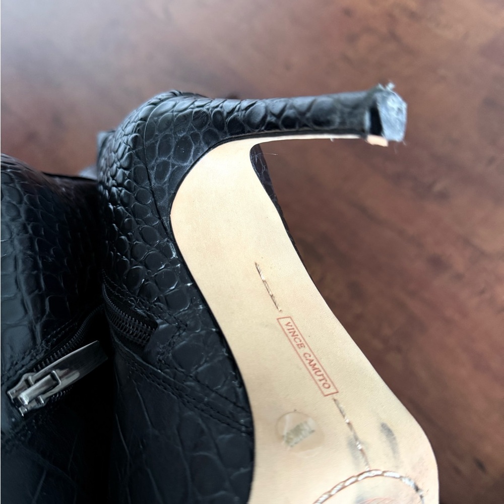 Vince Camuto Black Croc-Embossed Knee-High Boots - Picture 8 of 9